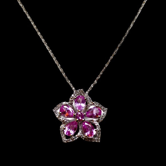 Sterling Silver Lab Created Sapphire Necklace - Picture 2 of 7